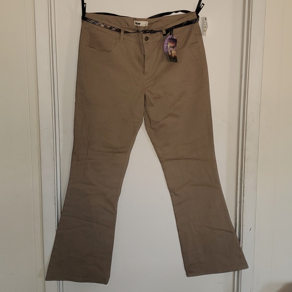 Bebop brand khaki pants with plaid skinny belt